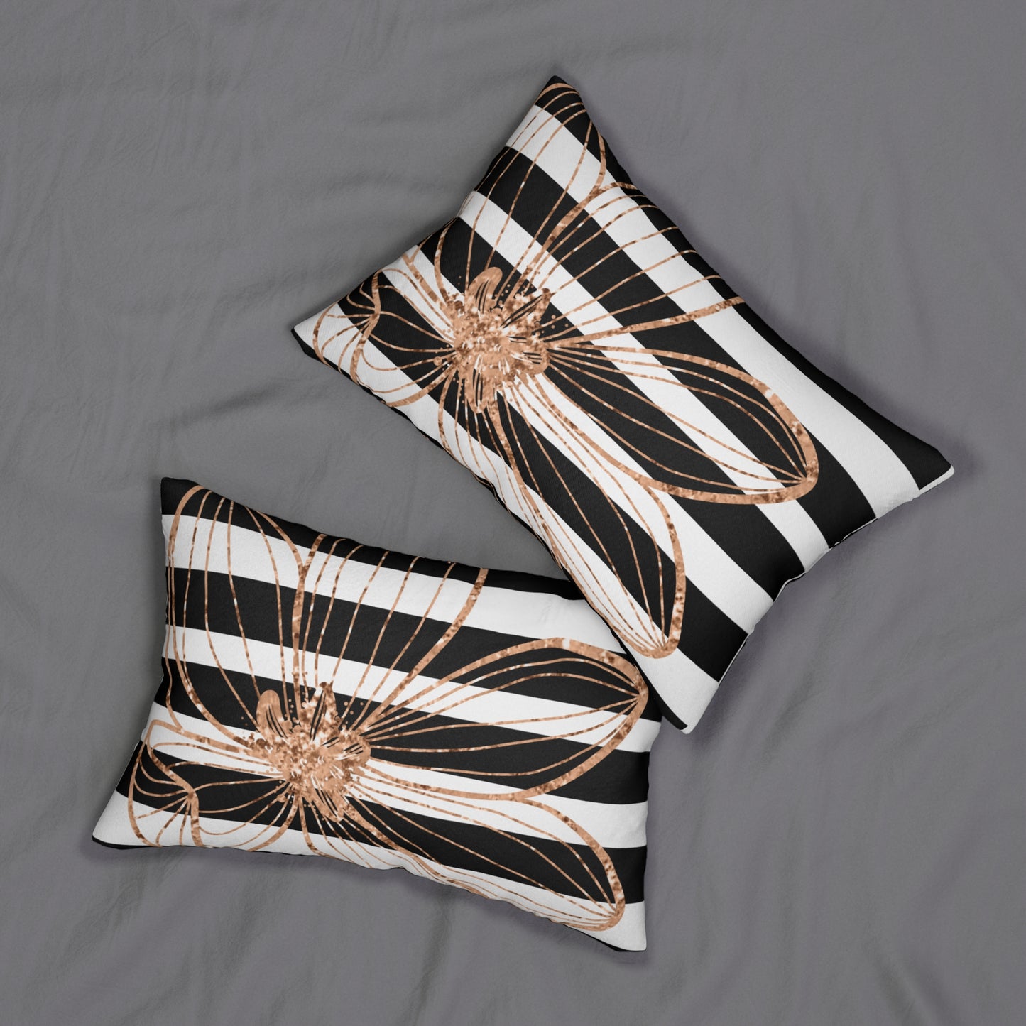 Black and white stripe gold Spun Polyester Lumbar Pillow