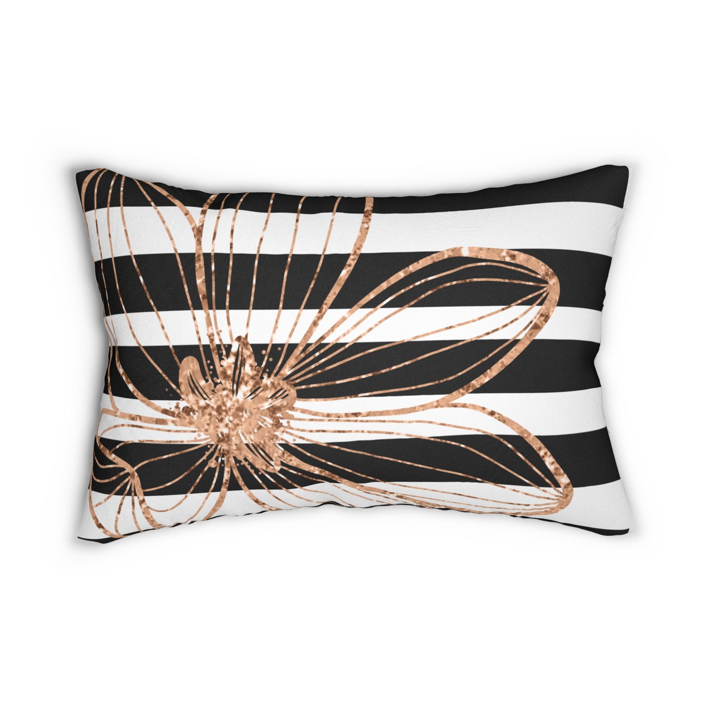 Black and white stripe gold Spun Polyester Lumbar Pillow
